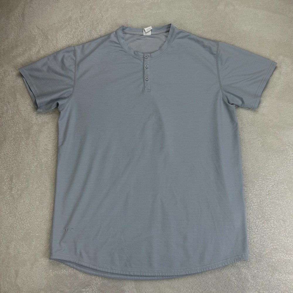 BYLT Drop-Cut‎ Henley Shirt Mens L Gray Stretch Outdoor Performance Short Sleeve